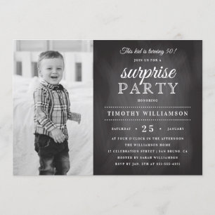 Chalkboard Old & New Photo Surprise Birthday Invitation