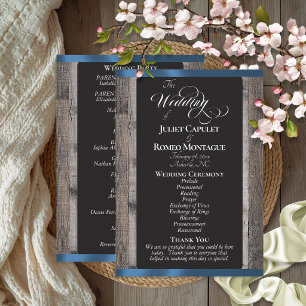 Chalkboard on Wood & Blue Ribbon - Wedding Program