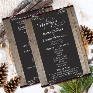 Chalkboard on Wood - Burgundy Wedding Program