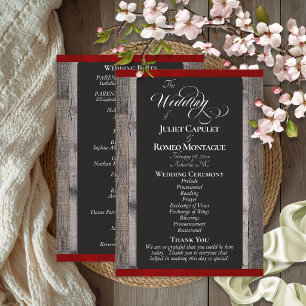 Chalkboard on Wood & Red Ribbon - Wedding Program