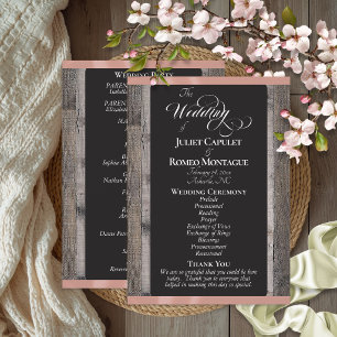 Chalkboard on Wood & Rose Gold Ribbon - Wedding Program