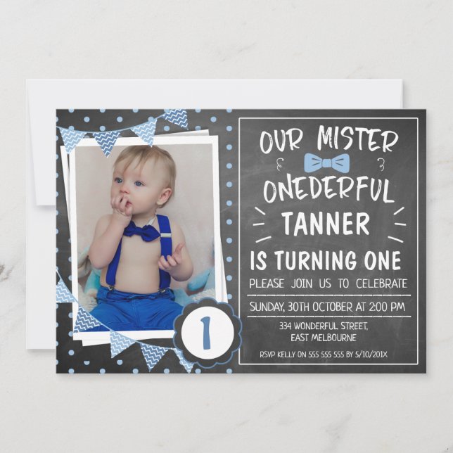 Chalkboard Onederful 1st Birthday Invitation (Front)