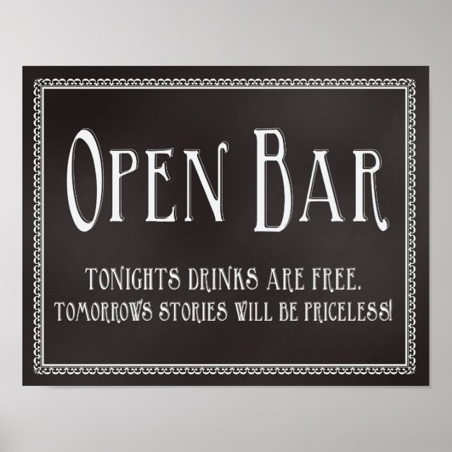 Chalkboard Open Bar Wedding Reception Sign (Front)