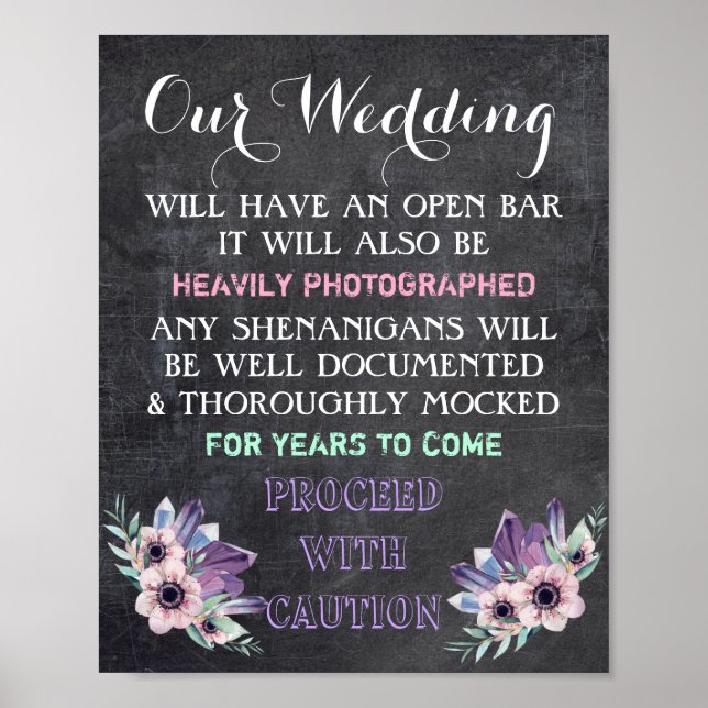 Chalkboard Open Bar Wedding Sign Floral Funny (Front)