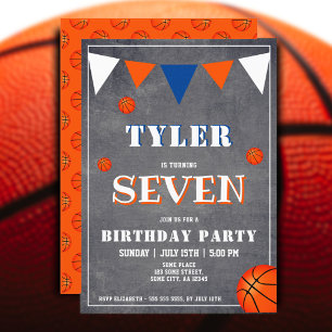 Chalkboard Orange Basketball Birthday Invitation