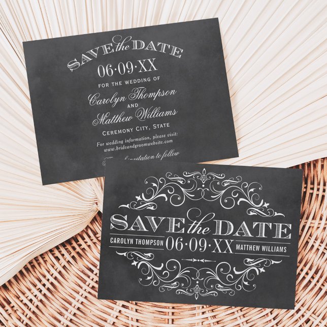 Chalkboard Ornate Flourish Frame Wedding Save The Date (Creator Uploaded)