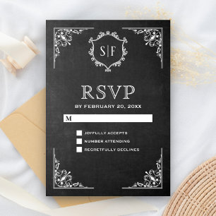 Chalkboard Ornate Monogram RSVP Card