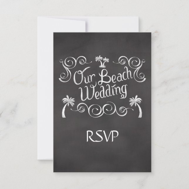 Chalkboard Our Beach Wedding Matching RSVP Reply (Front)