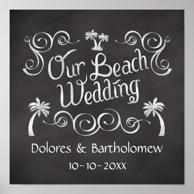 Chalkboard Our Beach Wedding Sign Poster (Front)
