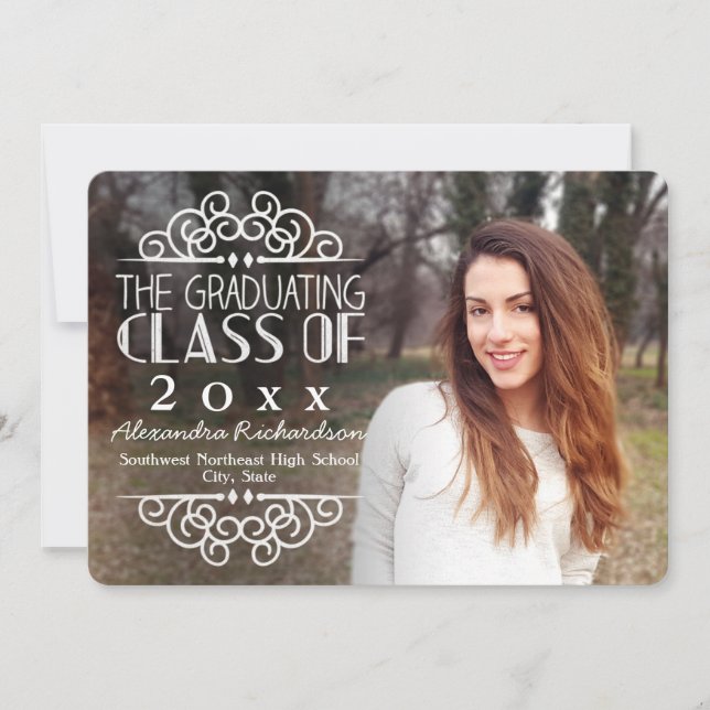 Chalkboard Overlay High School Photo Graduation Invitation (Front)