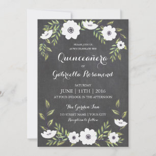 Chalkboard Painted Anemones - Quinceañera Invite