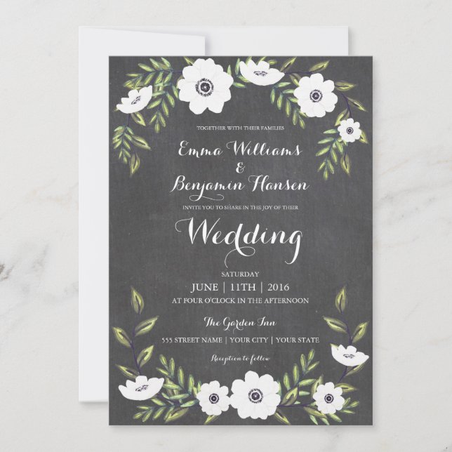 Chalkboard Painted Anemones - wedding invitation (Front)