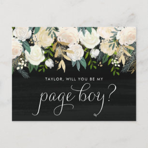 Chalkboard Pale Peonies Will You Be My Page Boy Invitation Postcard