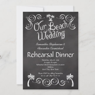 Chalkboard PalmTree Beach Wedding Rehearsal Dinner Invitation
