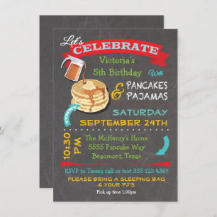 Chalkboard Pancakes and Pyjamas Birthday Party Invitation