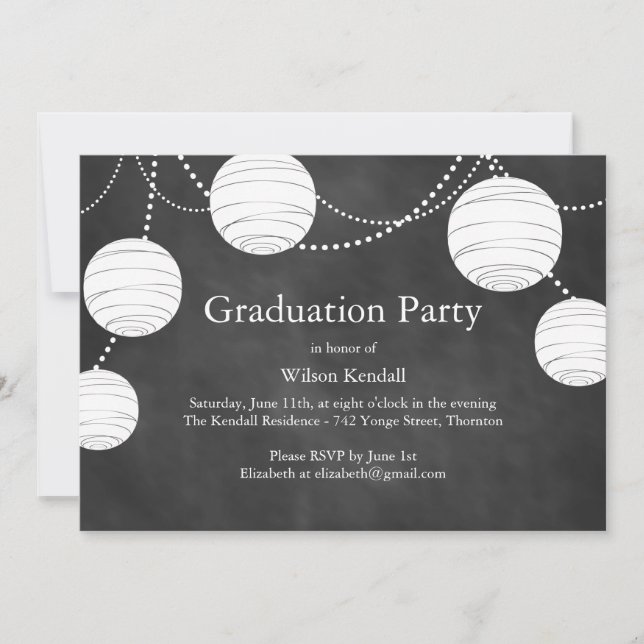 Chalkboard Party Lanterns Graduation Invitation (Front)