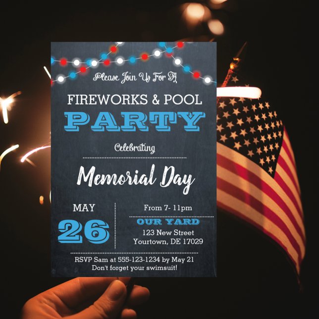 Chalkboard Patriotic Lights Party Invitation (Creator Uploaded)