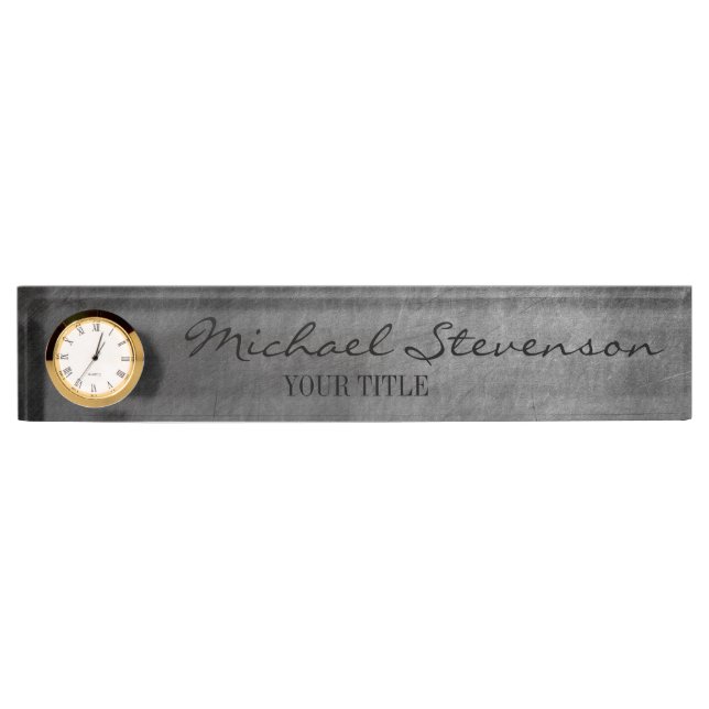 Chalkboard Pattern Business Nameplate with Clock (Front)