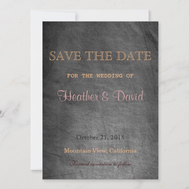 Chalkboard Pattern Save Date Wedding Invitation (Front)