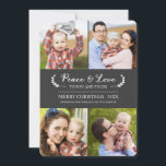 Chalkboard Peace and Love Holiday Photo Card<br><div class="desc">Chalkboard Peace and Love Holiday Photo Card by Orabella Prints. This four photo holiday card features an elegant laurel design on the front and back, and the text can be customised. Please note: The images in this design are for place-holders only. Please replace them with photos of your own before...</div>