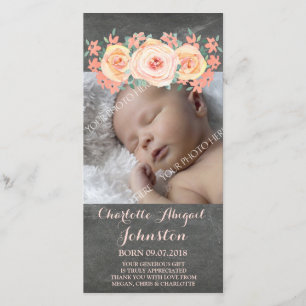 Chalkboard Peach Flowers Thank You Baby Shower