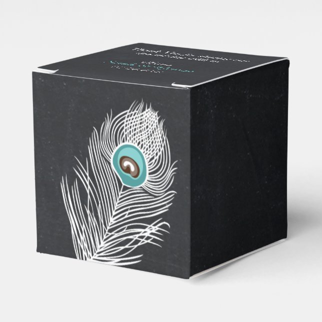 Chalkboard peacock custom wedding favour box (Front Side)