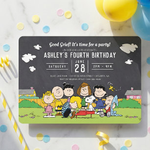 Chalkboard Peanuts Charlie Brown and Gang Birthday Invitation
