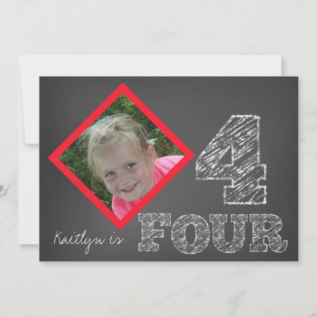 Chalkboard Photo 4th Birthday Invitation (Front)