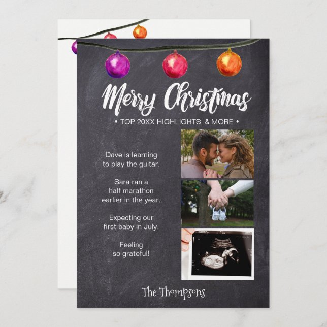 Chalkboard Photo Christmas Pregnancy Announcement (Front/Back)