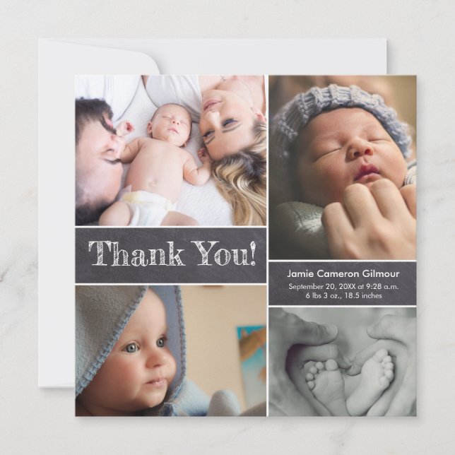 Chalkboard Photo Collage Baby boy Shower Thank you (Front)