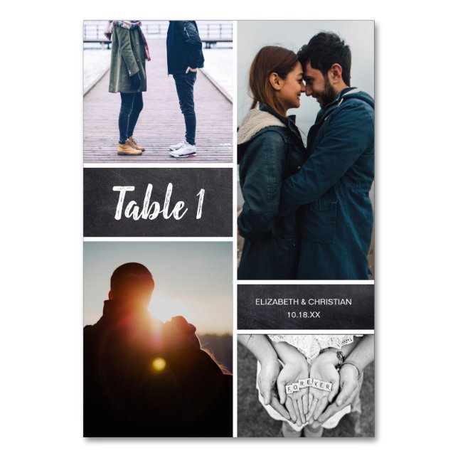 Chalkboard Photo Collage Wedding Table Number (Front)