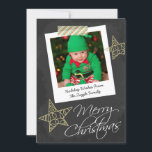 Chalkboard Photo Frame And Tape Christmas Holiday Card<br><div class="desc">Great flat greetings card for Christmas with Merry Christmas text detail .. Chalkboard And Photo Frame with striped tape and gold stars black and white design .. X-Mas / holiday flat cards for your to personalise with your own photo and text .. from Ricaso other colours available in store CHANGE...</div>