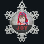 Chalkboard Photo Holiday Greeting | Red Joy Snowflake Pewter Christmas Ornament<br><div class="desc">Chalkboard Joy Holiday Greeting | Red Glitter. Elke Clarke© Other colours available in our shop at www.zazzle.com/monogramgallery.</div>