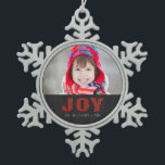 Chalkboard Photo Holiday Greeting | Red Joy Snowflake Pewter Christmas Ornament<br><div class="desc">Chalkboard Joy Holiday Greeting | Red Glitter. Elke Clarke© Other colours available in our shop at www.zazzle.com/monogramgallery.</div>