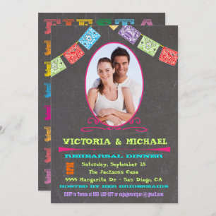 Chalkboard Photo Mexican Fiesta Rehearsal Dinner Invitation