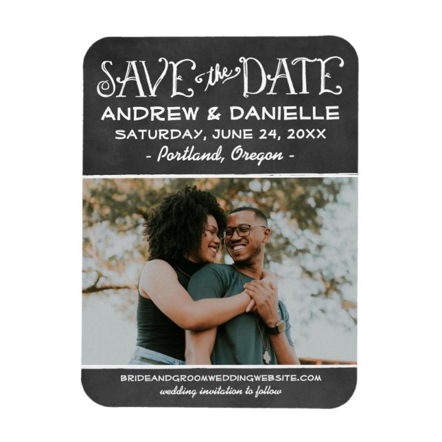 Chalkboard Photo Panel Save the Date Magnet (Vertical)