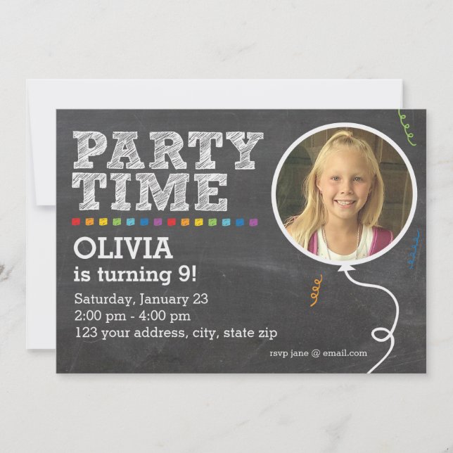 Chalkboard Photo Party Invitation (Front)