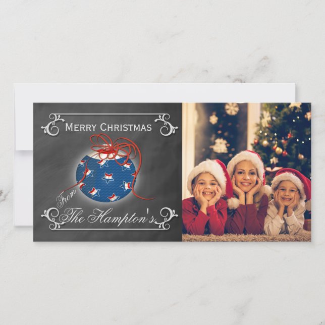 Chalkboard Photo Patriotic Christmas Personalised Holiday Card (Front)