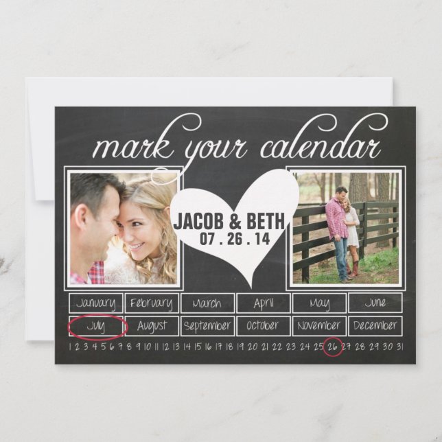 Chalkboard Photo Save the Date Calendar (Front)