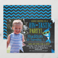 Chalkboard Photo Sharks Fin-tastic Birthday Invite