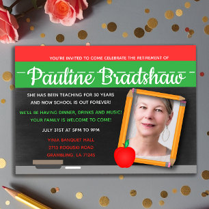 Chalkboard Photo Teacher Retirement Party Invitation