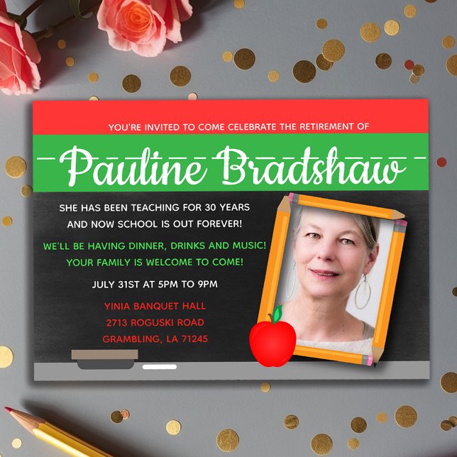 Chalkboard Photo Teacher Retirement Party Invitation (Chalkboard Photo Teacher Retirement Party Invitation
)