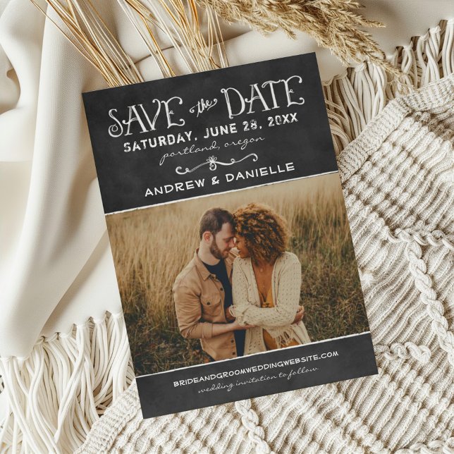Chalkboard Photo Wedding Chalk Lettering Save The Date (Creator Uploaded)