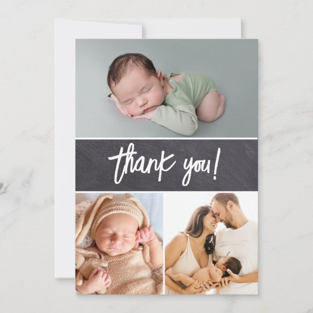 Chalkboard Photos Handlettering Baby Shower  Thank You Card (Front)