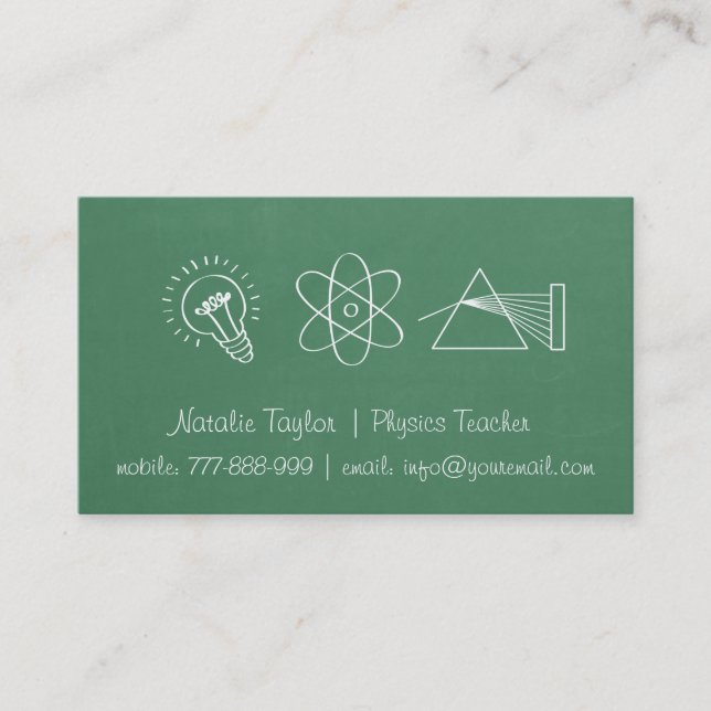 Chalkboard Physics Science Teacher Business Cards (Front)