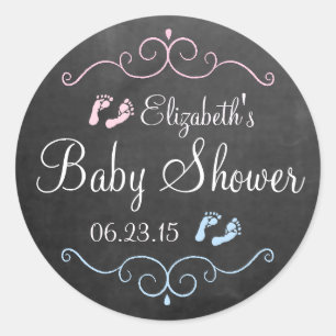 Chalkboard Pink and Blue Baby Shower Classic Round Sticker
