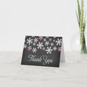 Chalkboard Pink and White Snowflake Thank You Card