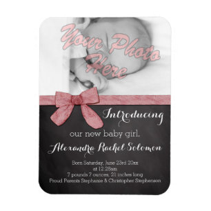 Chalkboard Pink Bow Girl Baby Birth Announcement Magnet