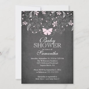 Chalkboard  Pink Butterfly Girl Baby Shower Invitation