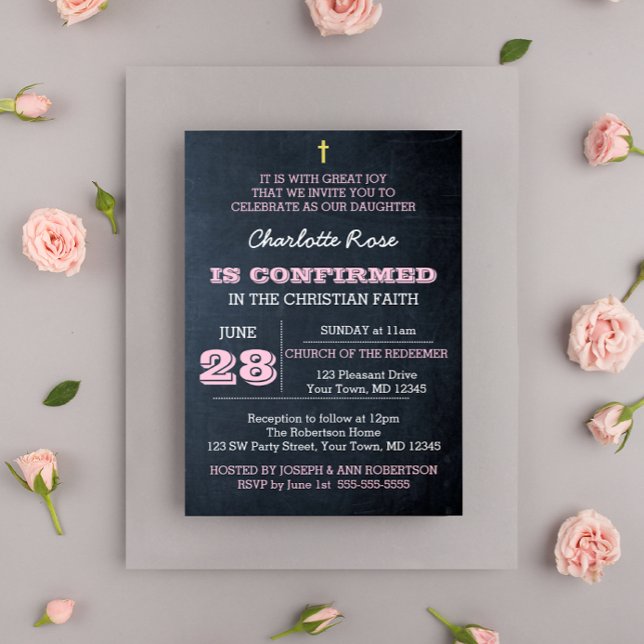 Chalkboard Pink Confirmation Invitation (Creator Uploaded)